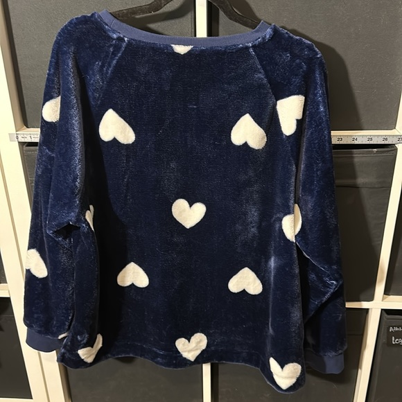 EUC LOFT Heart Velvet Sweatshirt -Blue with White Hearts - Picture 9 of 10